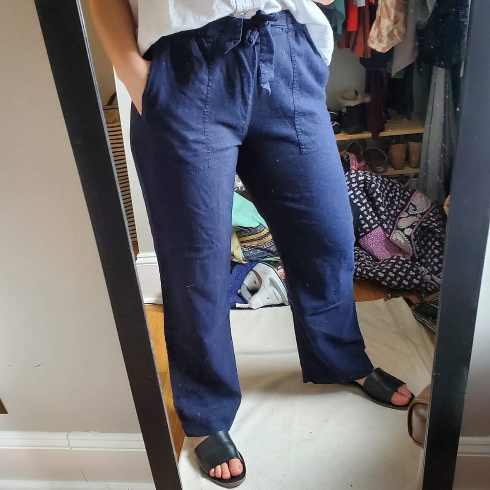 [Rafaella] Navy Linen Wide Leg Pant